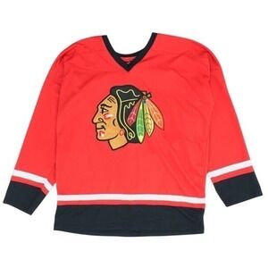 NHL Chicago Blackhawks‎ Red Color Block Long Sleeve Hockey Jersey Mens XL